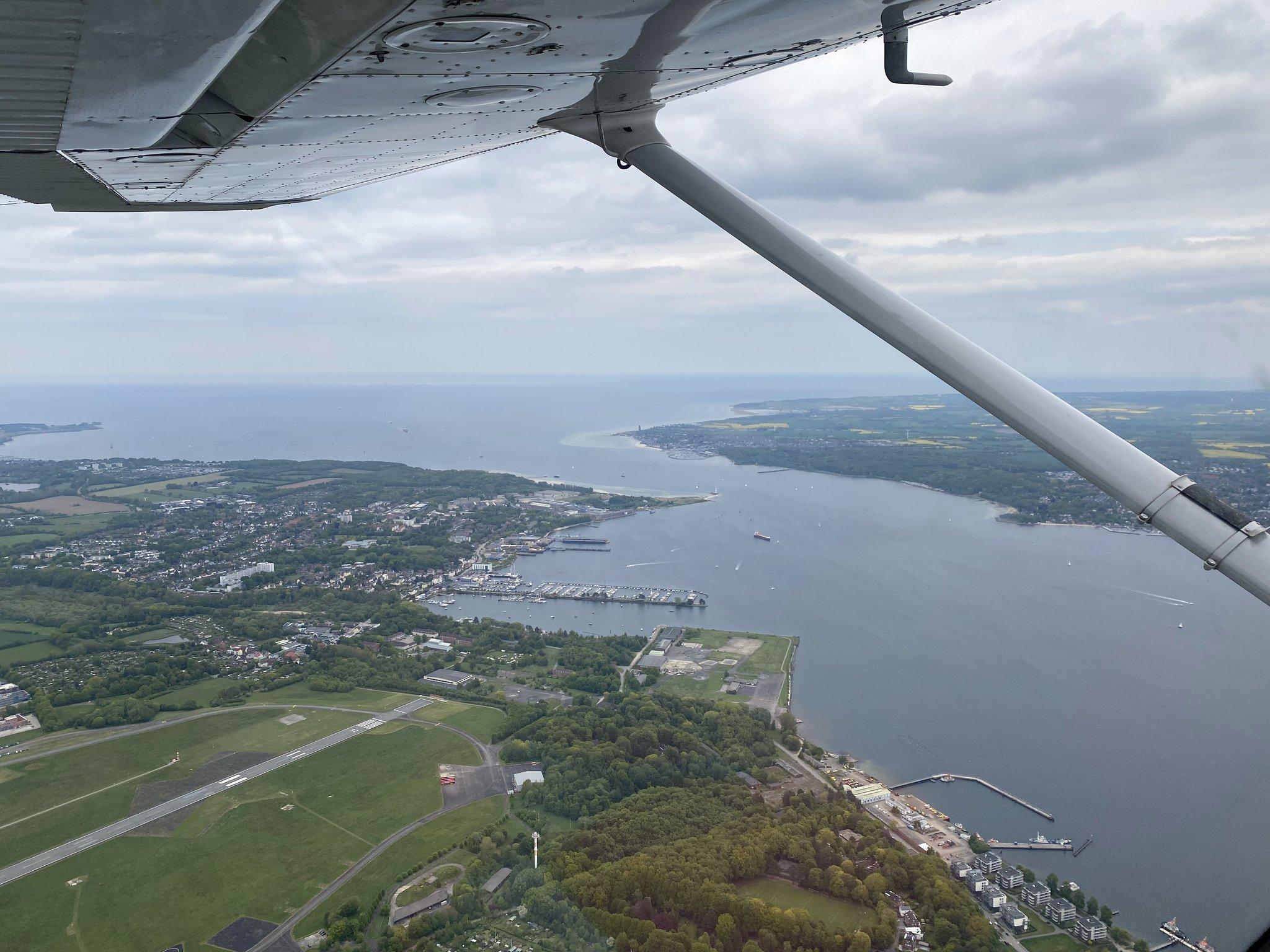 Kiel-Holtenau airfield and the Kiel Fjord seen from a light aircraft